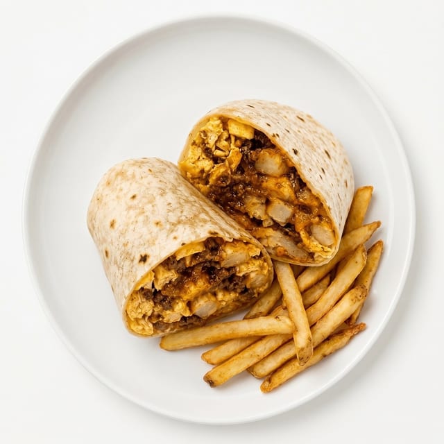 Chili Cheese, French Fry Breakfast Burrito.