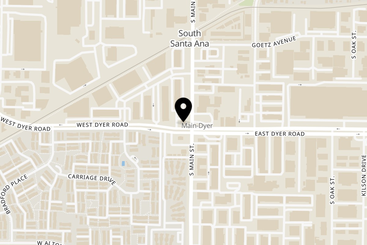 Map showing the location of Yellow Basket Restaurant Santa Ana on 2860 S Main St in Santa Ana